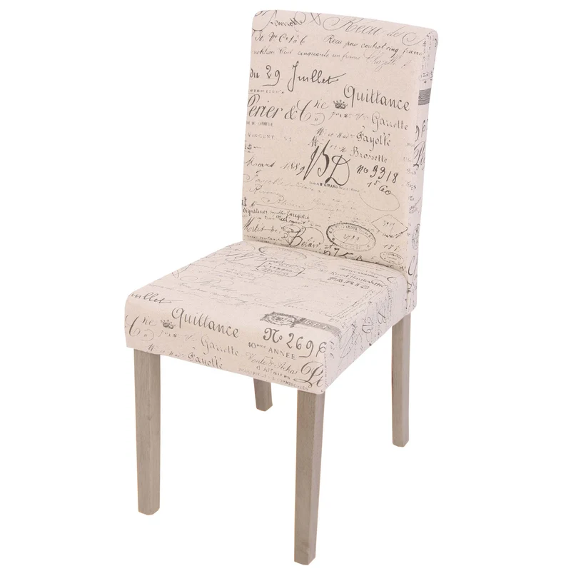 Chaise de salle à manger cuisine en tissu crème motif lettres pieds en bois marron design moderne 04_0002320