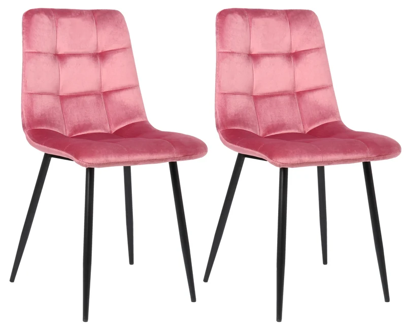 Lot de 2 chaises de salle à manger en velours rose pieds métal noir mat style moderne CDS101103