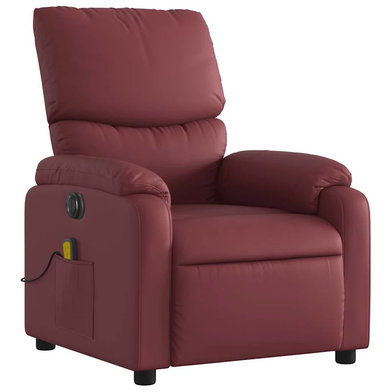 Fauteuil de relaxation TV fonction massage inclinable électrique 6 points de massage en PVC rouge bordeaux DEC027246