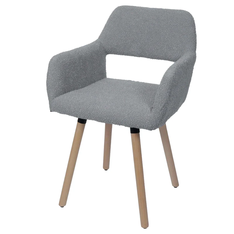 Chaise de salle à manger avec accoudoirs style moderne en tissu bouclé gris et pieds en bois de hêtre 04_0009859