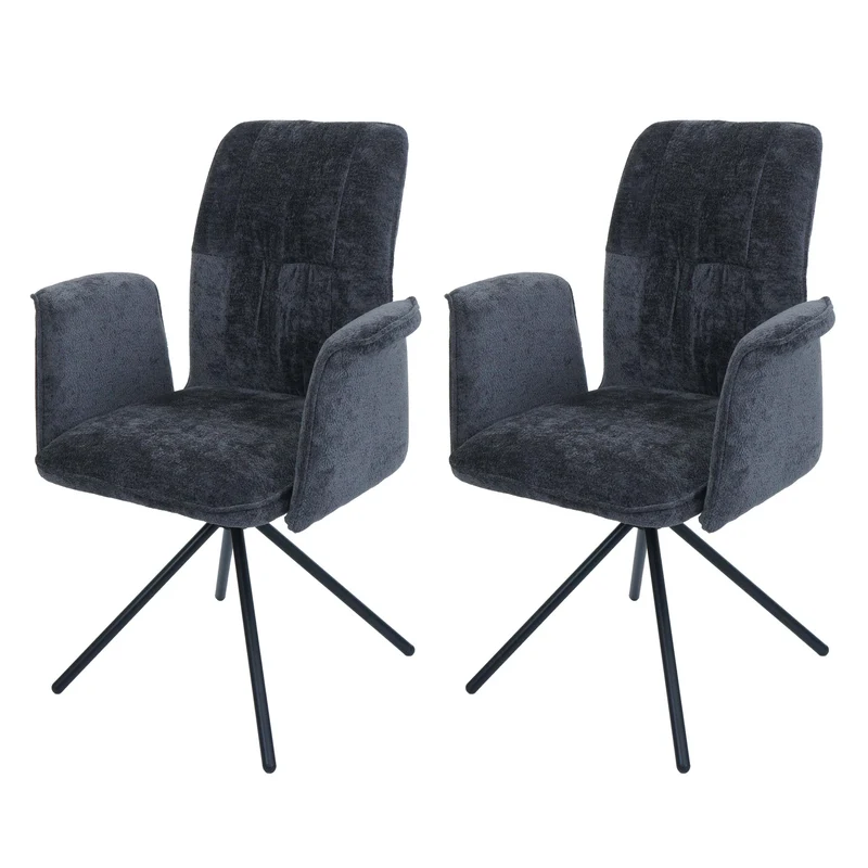Lot de 2 chaises de salle à manger pivotantes avec accoudoirs rotation 180° Auto-Return en chenille gris foncé structure métal 04_0009709