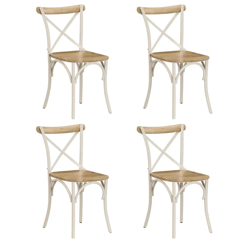 Lot de 4 chaises de salle à manger cuisine design rétro bois de manguier massif blanc CDS021231