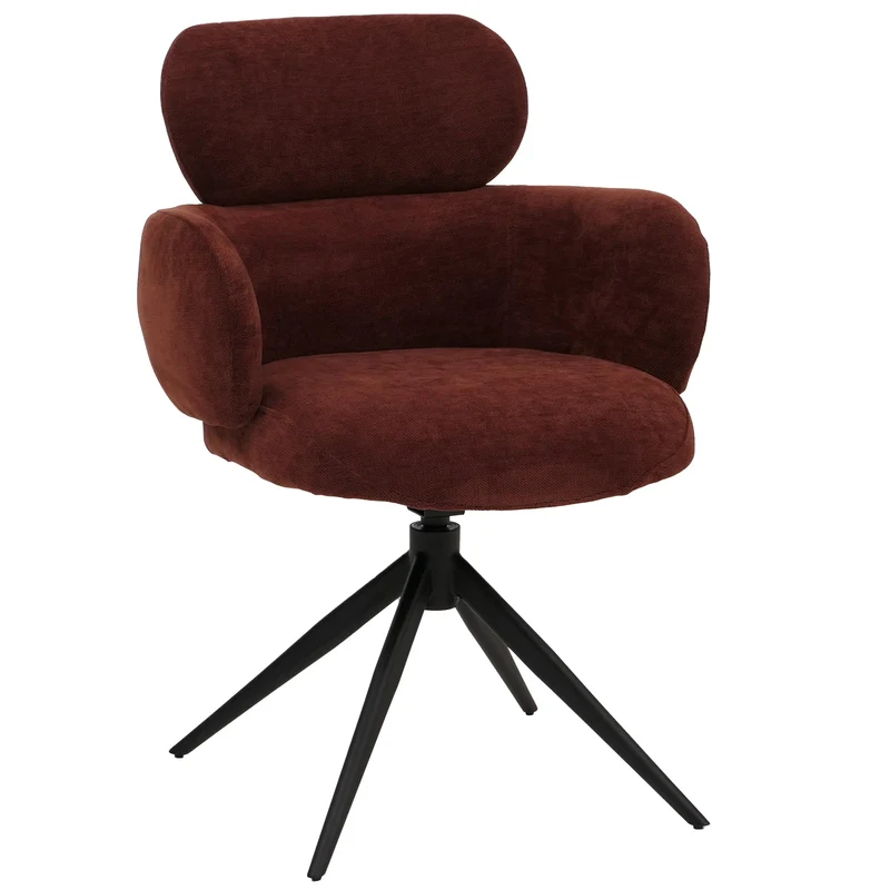 Chaise de salle à manger pivotante fonction Auto-Return 360° en tissu chenille rouge brun piètement métal 04_0009367