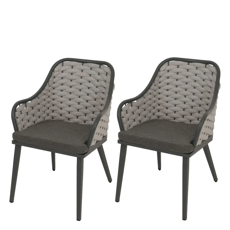 Lot de 2 chaises de jardin avec tressage épais et coussins gris foncé style moderne en aluminium gris 04_0009592