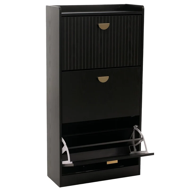 Meuble à chaussures moderne 117 x 60 x 24 cm avec 3 compartiments pratique en MDF noir 04_0009191