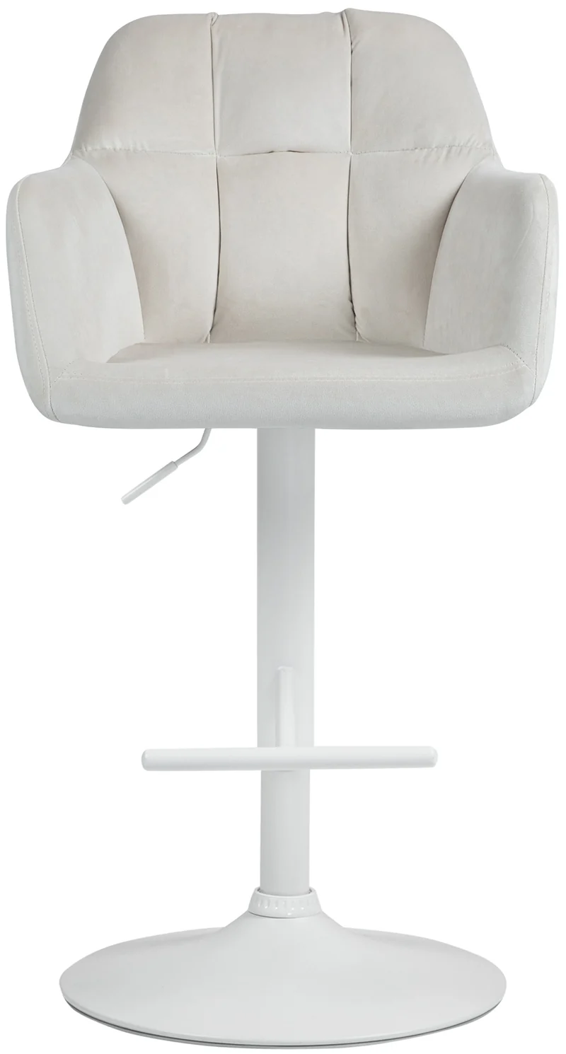 Tabouret de bar chaise haute x1 fonction rotation 360° en velours crème avec coutures décoratives piètement métal blanc 10_0006512