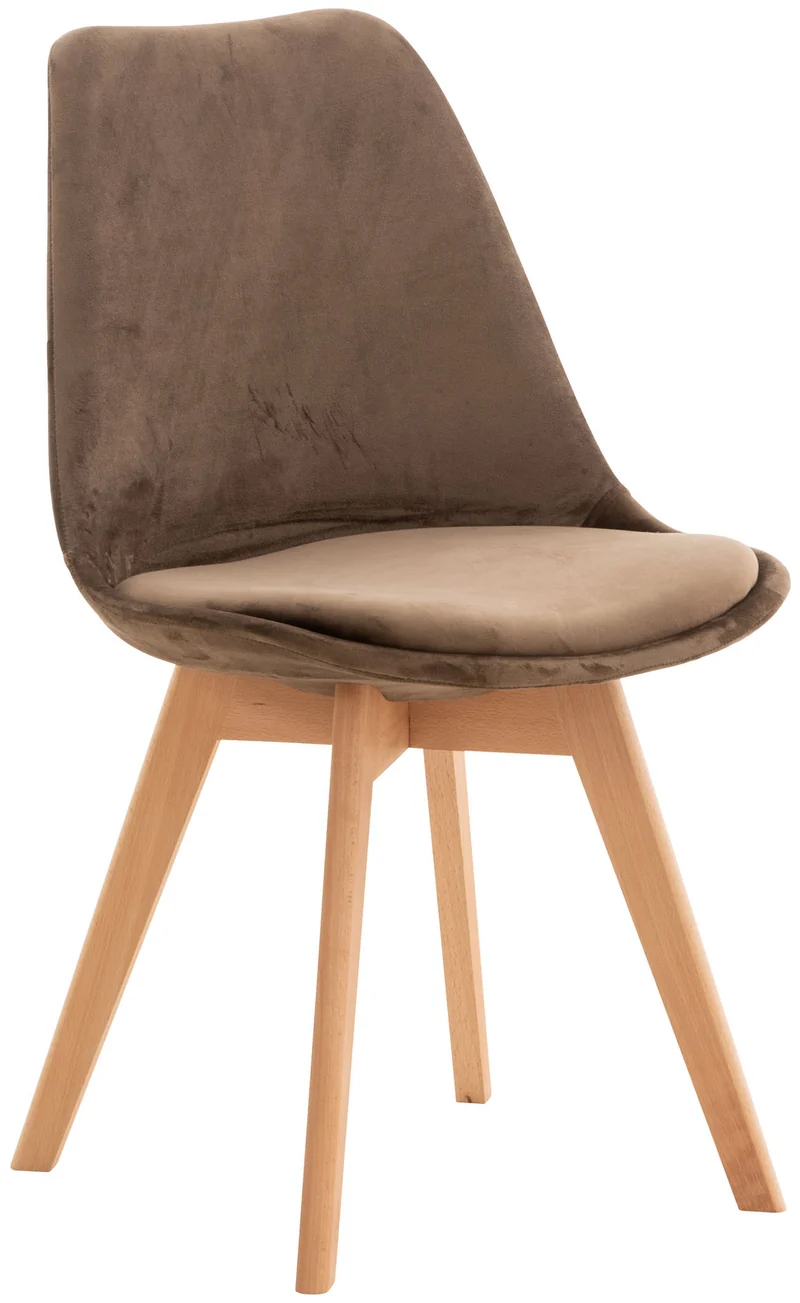 Chaise de salle à manger x1 design scandinave en velours marron et pieds en bois clair 10_0002286