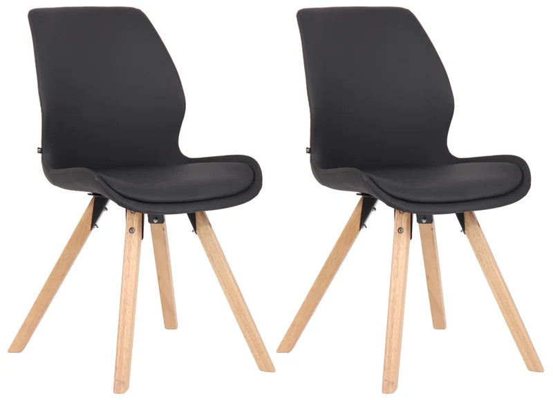 Lot de 2 chaises de salle à manger en synthétique noir style scandinave pieds bois CDS101135