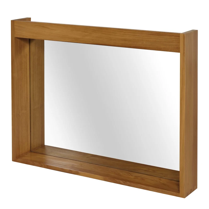 Miroir de salle de bain avec cadre en bois teck massif 77x100 cm grande longévité et excellente résistance 04_0010108