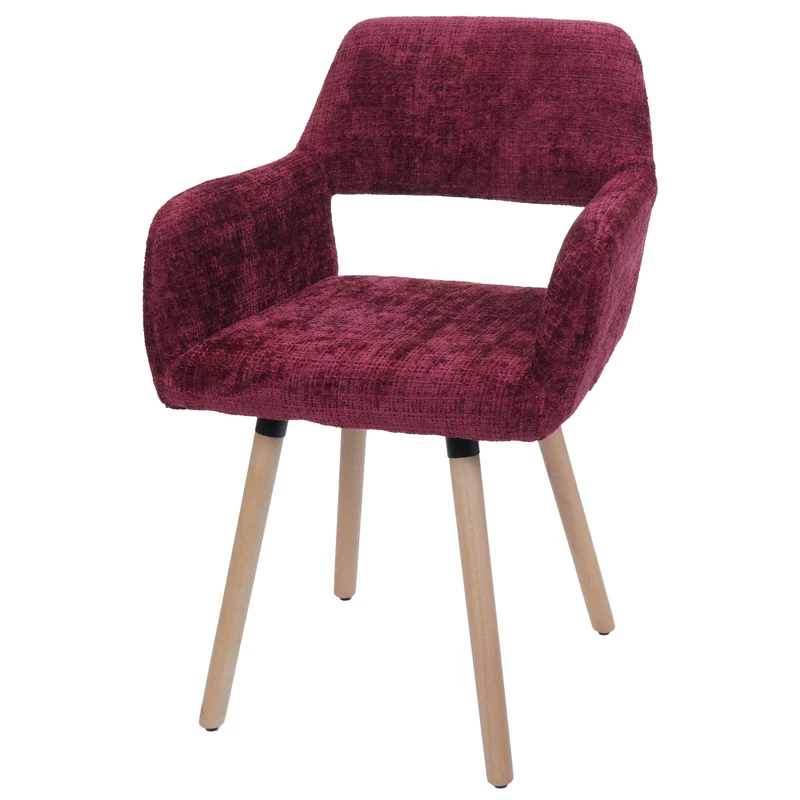 Chaise de salle à manger rembourrée avec accoudoirs en tissu chenille bordeaux pieds en bois de hêtre 04_0009842