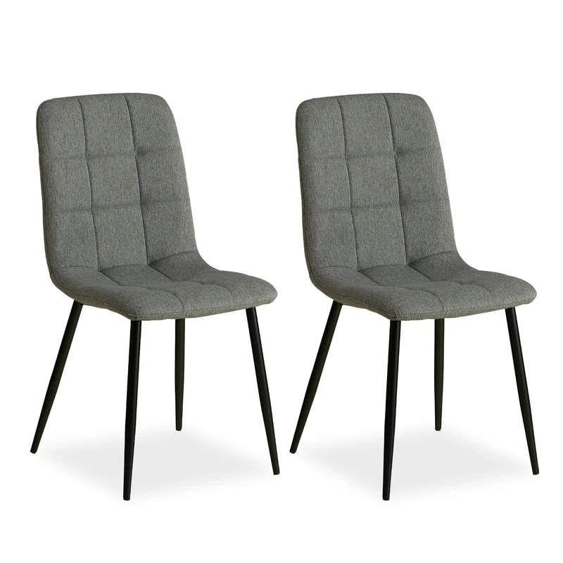 Lot de 2 chaises de salle à manger cuisine confortable et moderne en tissu gris pieds en métal noir CDS06101