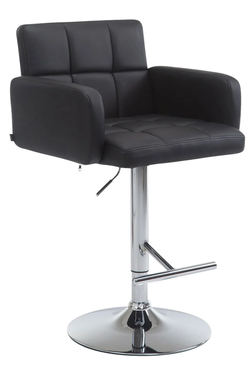 Tabouret de bar x1 avec accoudoirs et dossier confortable en synthétique noir pieds métal chromé TDB10481