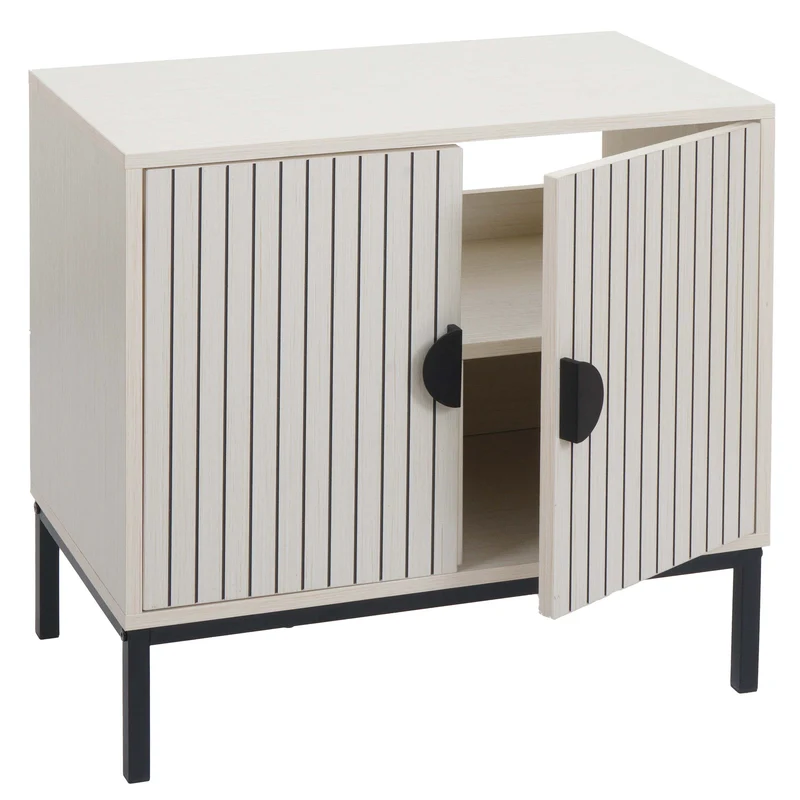 Meuble sous lavabo avec 2 portes Soft-Close 62x63x35 cm en MDF mélaminé beige structure métal 04_0009253