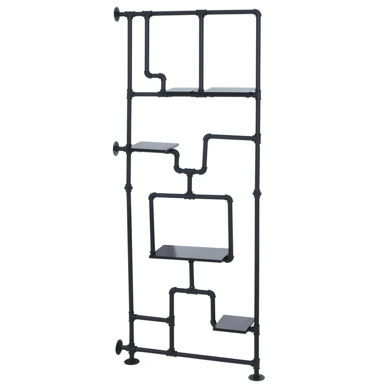 Bibliothèque séparateur de pièce style industriel 5 étagères 203 x 80 cm MDF noir et fer 04_0008756