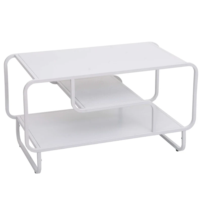 Table basse rectangulaire moderne avec 3 étagères 45 x 80 x 40 cm en métal blanc 04_0009385