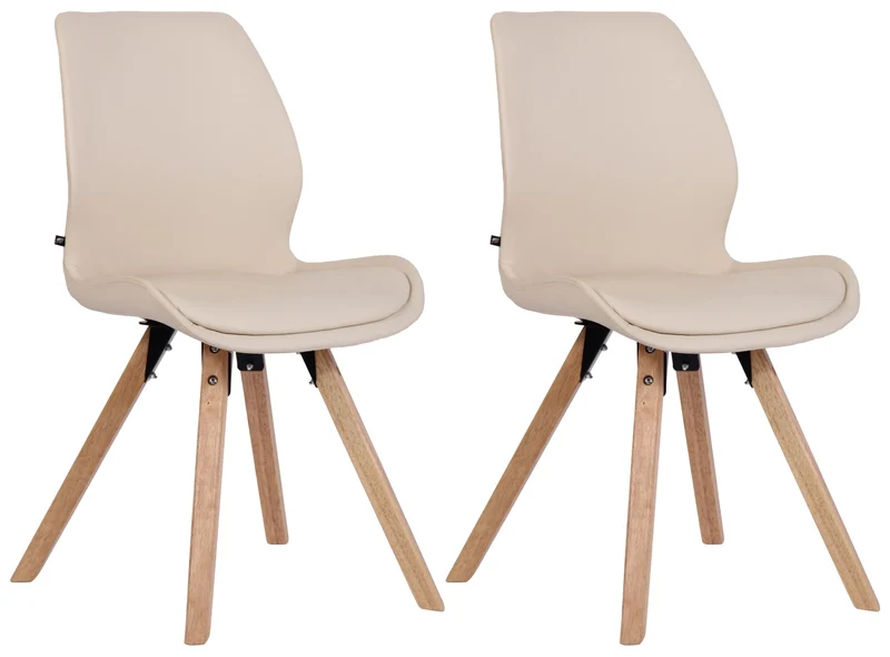 Chaises de salle à manger x2 design scandinave en PVC crème et pieds en bois carrés clair 10_0007595
