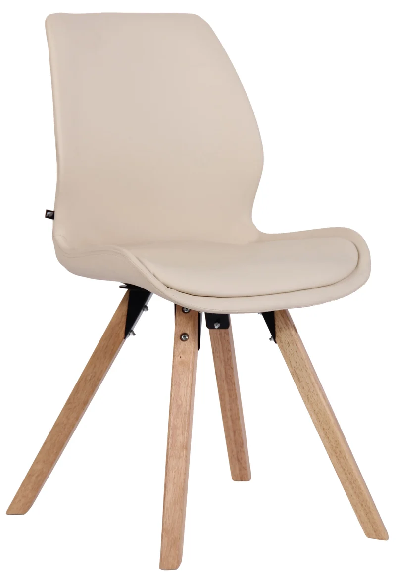 Chaise de salle à manger x1 design scandinave en PVC crème et pieds en bois carrés clair 10_0007347