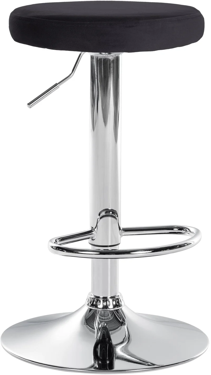 Tabouret de bar x1 design simple hauteur réglable revêtement en velours noir pieds en métal chromé 10_0005744