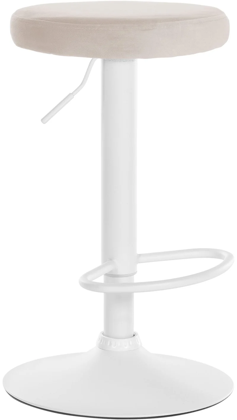 Tabouret de bar x1 design simple hauteur réglable revêtement en velours crème pieds en métal blanc 10_0005355