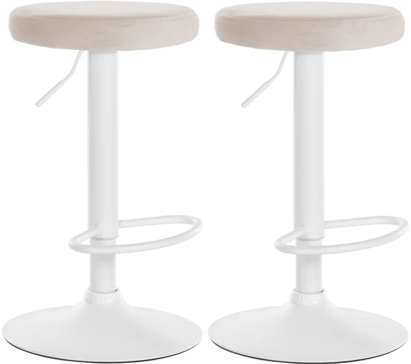 Lot de 2 tabourets de bar avec assise en tissu velours crème et cadre métal blanc TDB10698