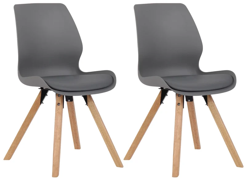 Lot de 2 chaises de salle à manger en plastique gris style scandinave pieds bois CDS101142
