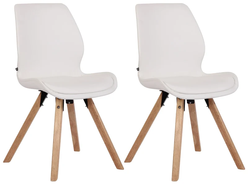Lot de 2 chaises de salle à manger en synthétique blanc style scandinave pieds bois CDS101136