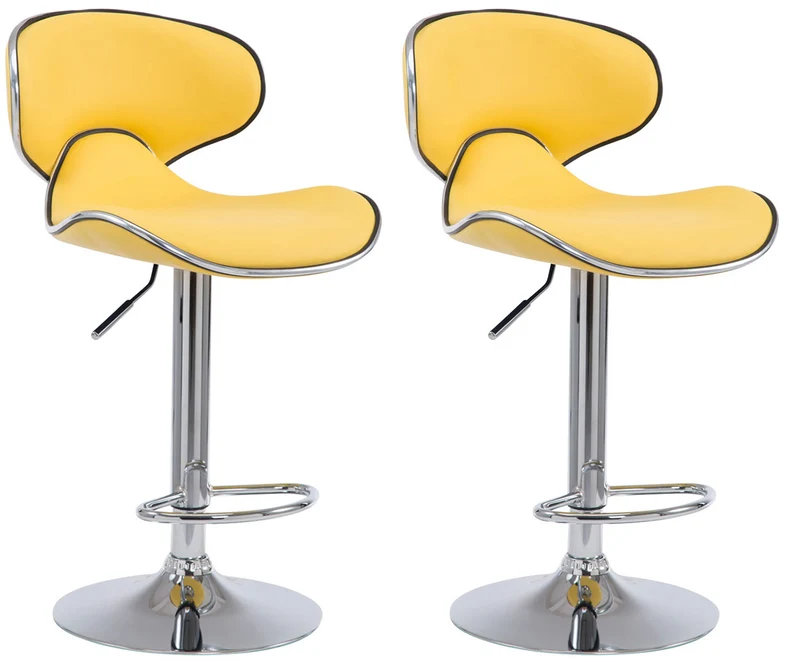 Tabouret de bar chaise de bar x2 hauteur réglable avec repose pieds en synthétique jaune et métal TDB10127
