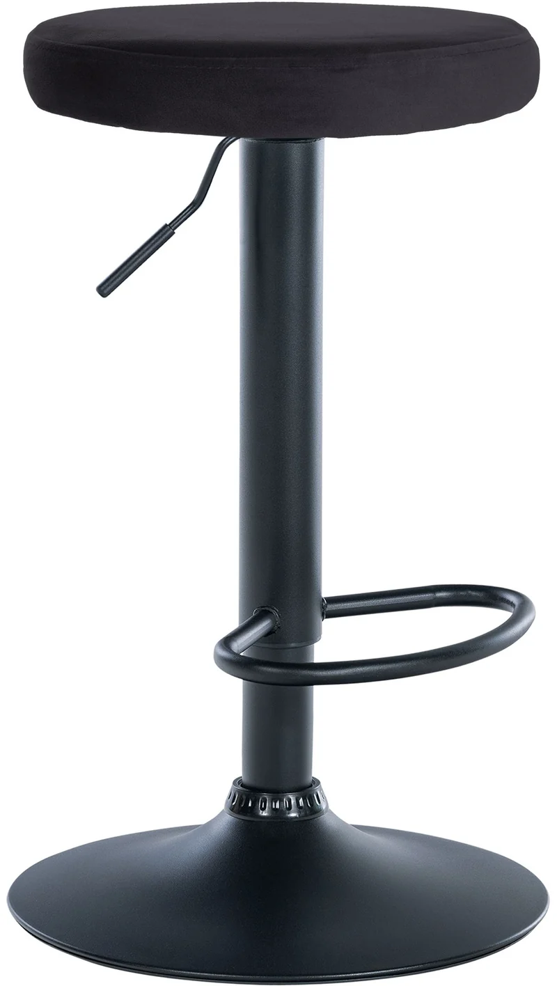 Tabouret de bar x1 design simple hauteur réglable revêtement en velours noir pieds en métal noir 10_0005745