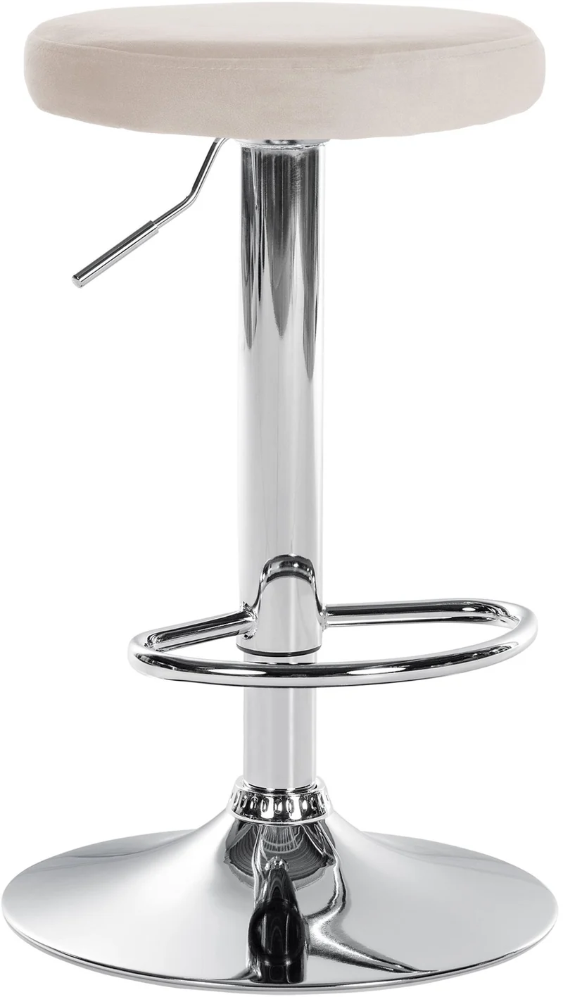 Tabouret de bar x1 design simple hauteur réglable revêtement en velours crème pieds en métal aspect chromé 10_0005347