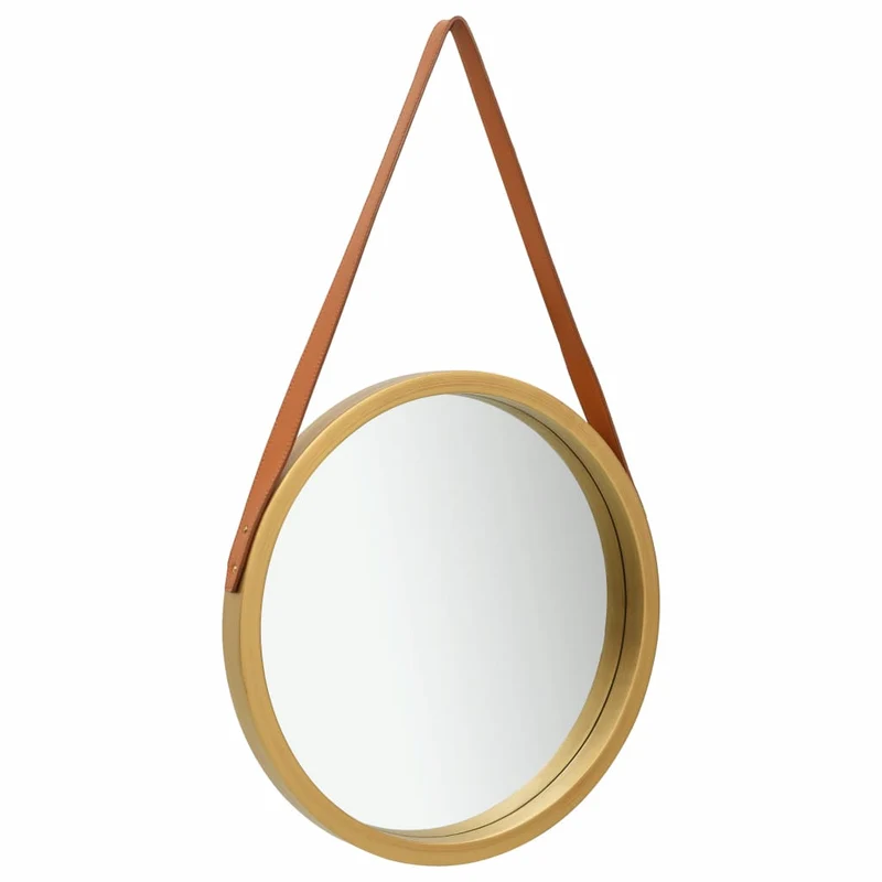 Miroir mural avec sangle marron 50 cm bois doré DEC022907