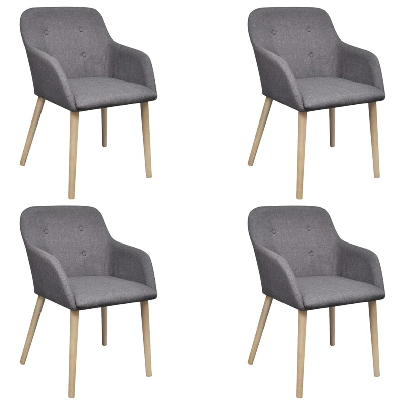 Lot de 4 chaises de salle à manger cuisine gris clair tissu et chêne massif CDS021528