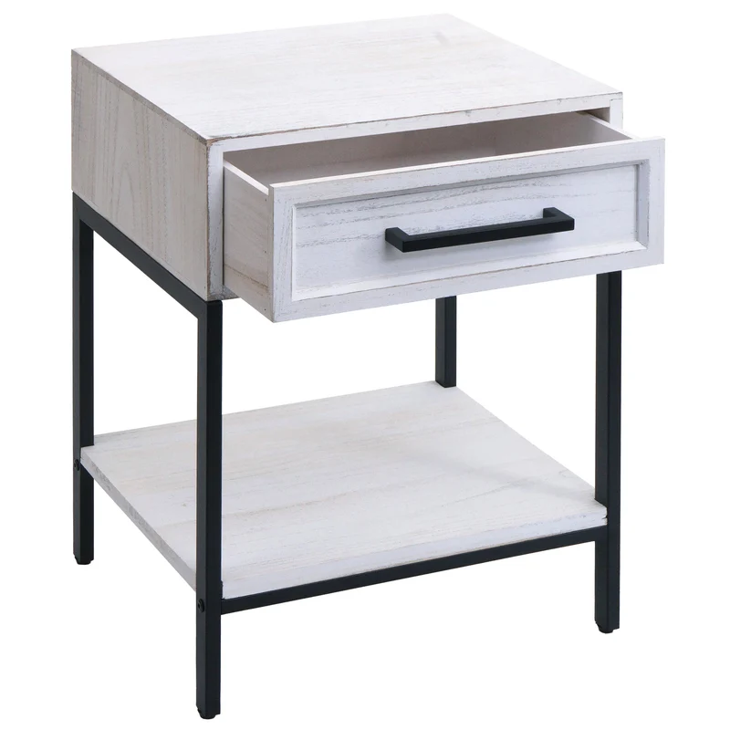 Table de chevet avec rangement pratique style contemporain chambre 59 x 43 x 36 cm en bois blanc 04_0009733