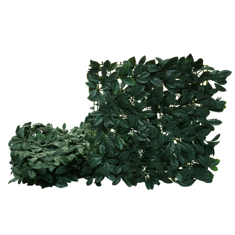 Dalle murale végétale 1 m² effet laurier vert 4 panneaux 50x50 cm brise-vue terrasse balcon intérieur extérieur 04_0010224