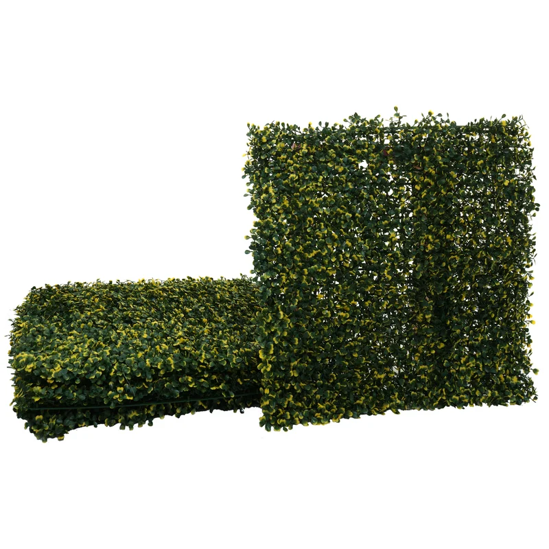 Lot de 4 dalles murales brise-vue effet buis vert/jaune – 1 m² – Panneaux clipsables pour balcon et terrasse 04_0010225