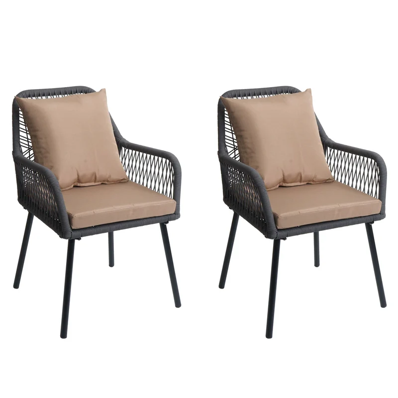 Lot de 2 chaises de jardin aluminium et corde tressée coussins inclus anthracite taupe 04_0009698
