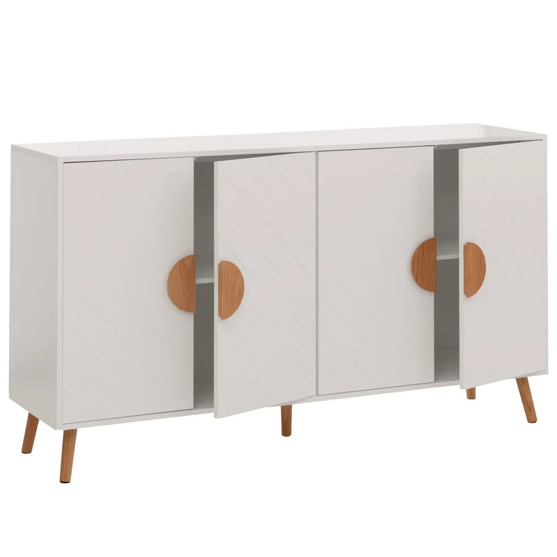 Buffet design motif chevron 4 compartiments 88 x 150 x 40 cm MDF avec revêtement mélaminé blanc 04_0009785