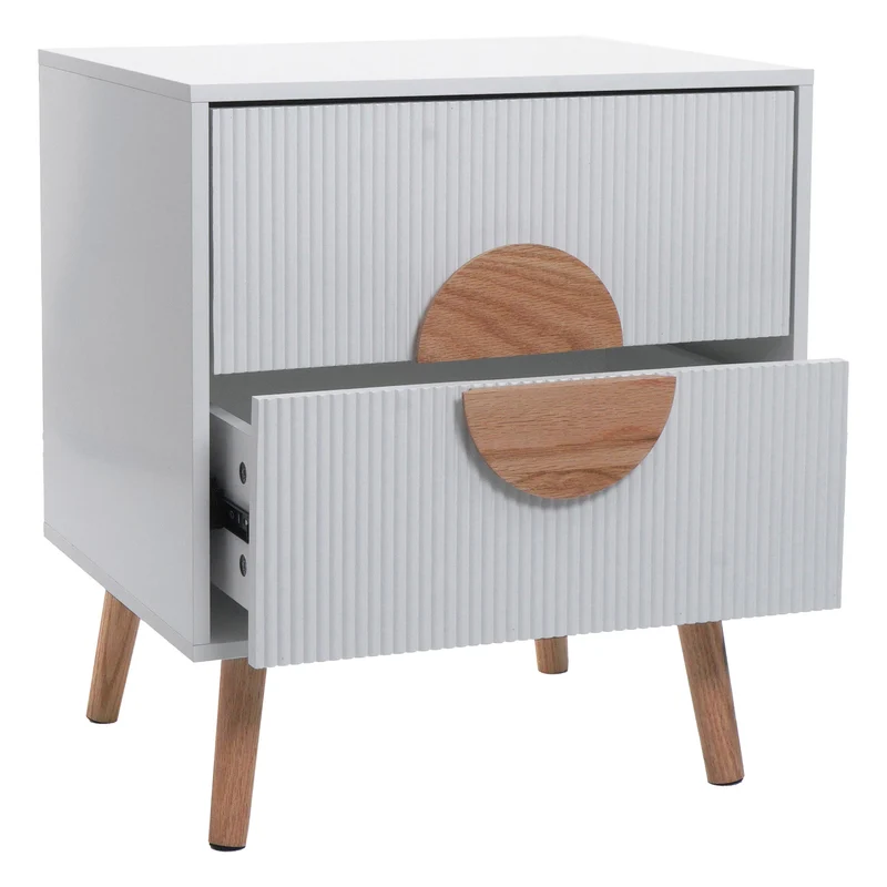Table de chevet moderne avec deux compartiments 55 x 48 x 41 cm en MDF blanc 04_0009661