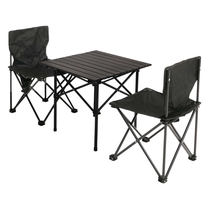 Lot de 2 chaises et table pliante camping set léger et pratique 50 x 51 x 53 cm en acier noir 04_0009550