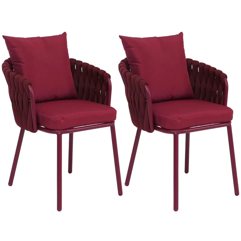 Lot de 2 fauteuils de jardin en aluminium et corde tressée avec coussins déperlants bordeaux 04_0008730