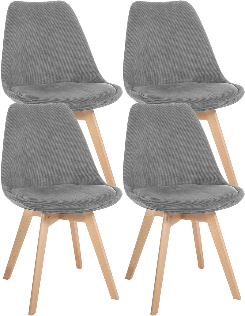 Lot de 4 chaises de salle à manger style scandinave en velours côtelé gris CDS10392