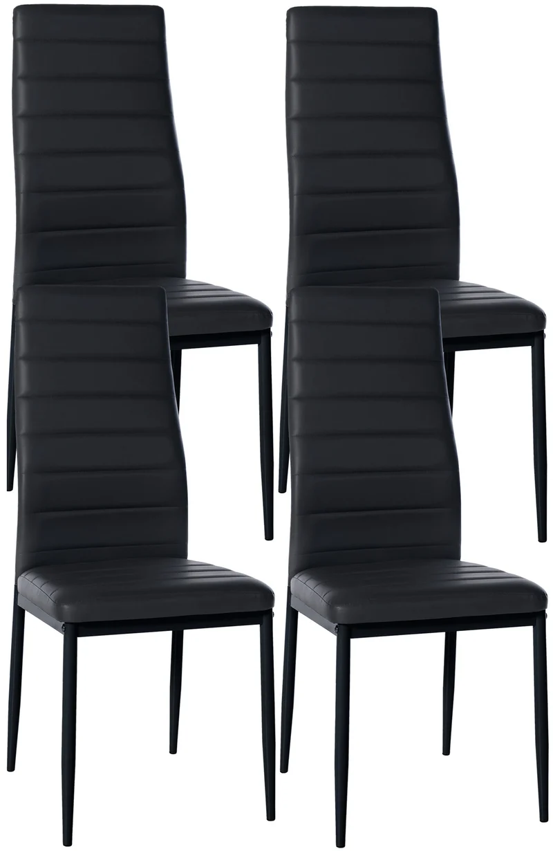 Lot de 4 chaises de salle à manger design simple en synthétique noir avec couture cadre en métal noir CDS10408