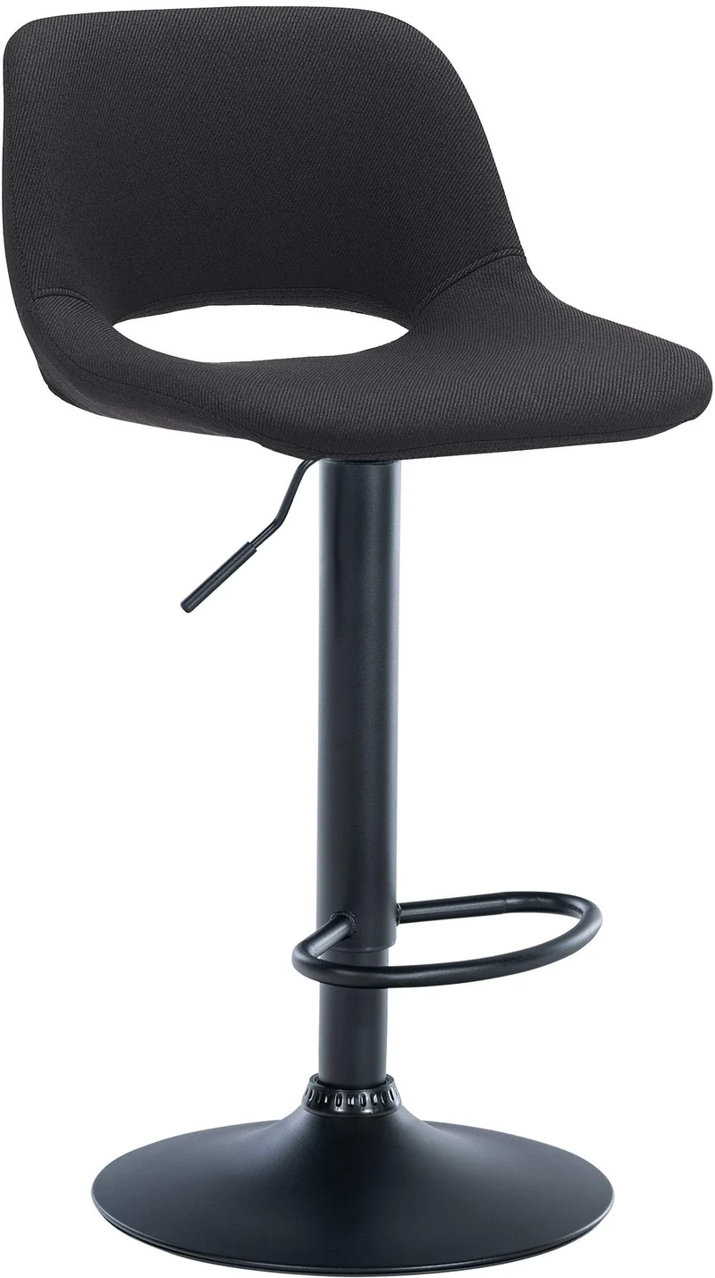 Tabouret de bar chaise haute x1 avec repose-pieds en tissu noir piètement métallique noir 10_0004616