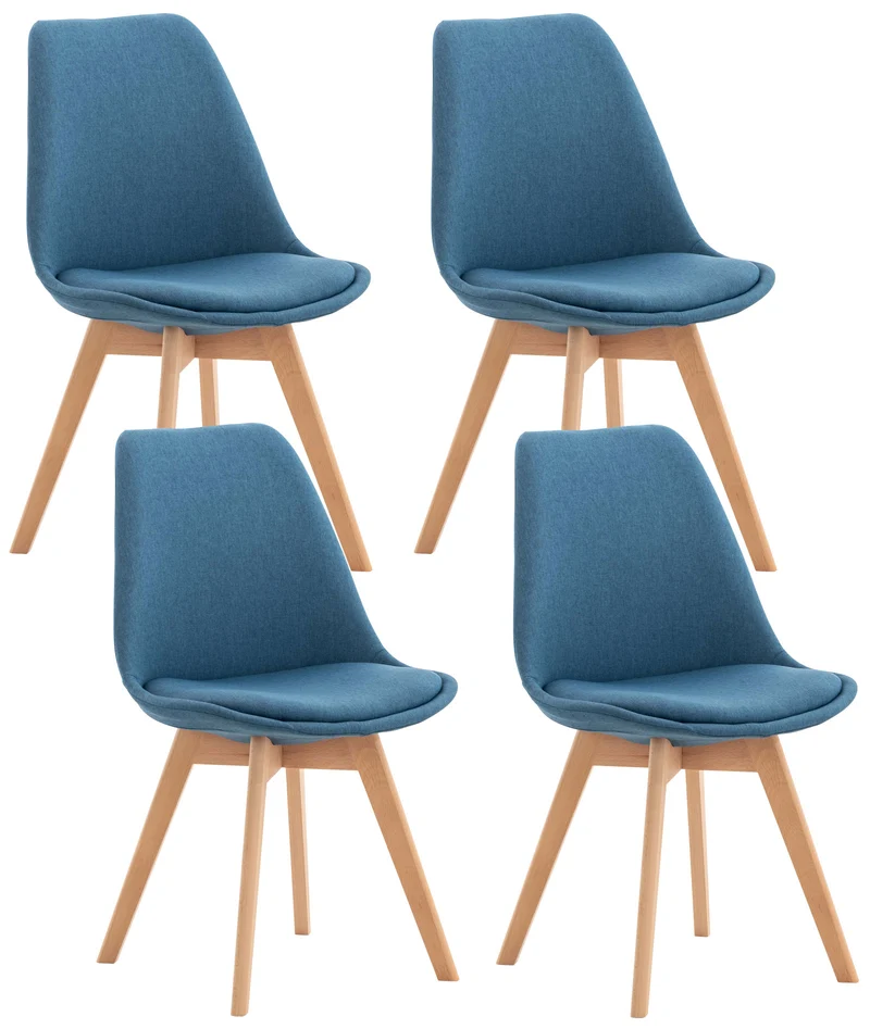 Lot de 4 chaises de salle à manger cuisine ou bureau en tissu bleu pieds en bois 10_0000940