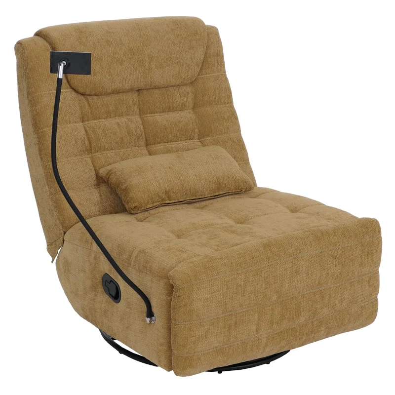 Fauteuil relax pivotant fauteuil TV inclinable avec porte-smartphone tablette 360° tissu chenille jaune 04_0008737