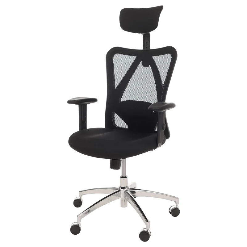 Chaise de bureau ergonomique soutien lombaire réglable appui-tête et accoudoirs ajustables mécanisme 3 positions 360° dossier maille noir 04_0009440