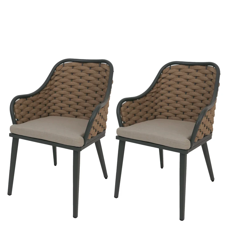 Lot de 2 chaises de jardin design avec corde tressée coussin beige structure aluminium 04_0009590