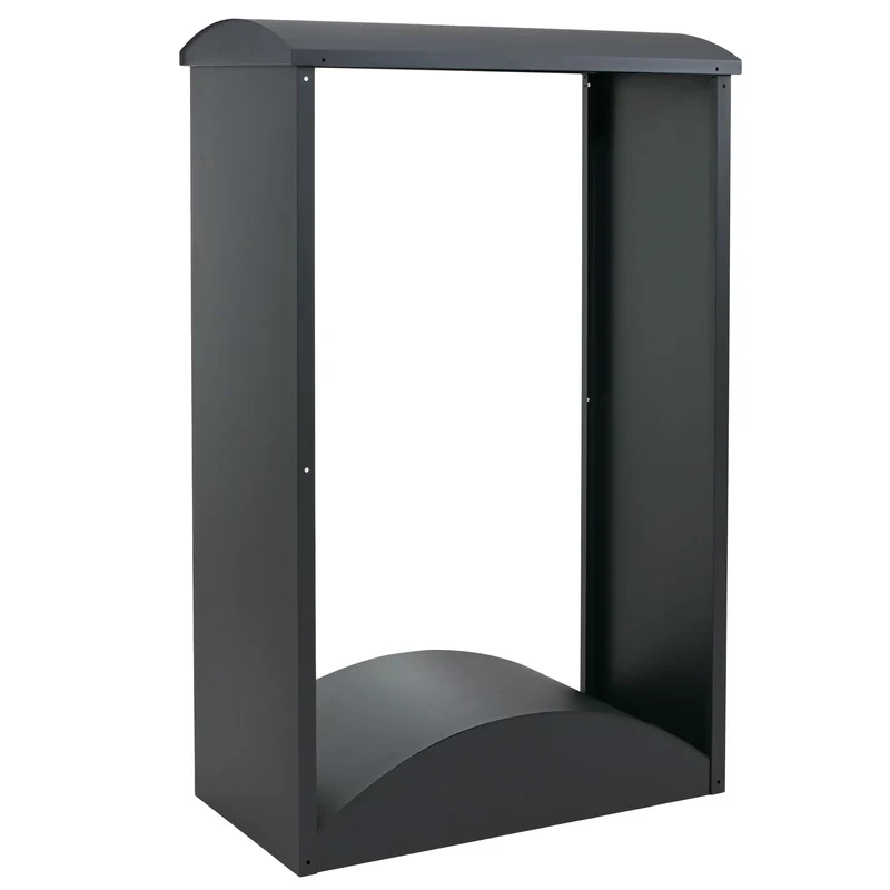 Abri à bois range-bûches extérieur avec base arrondie 160 x 98 x 50 cm en métal galvanisé anthracite 04_0008893