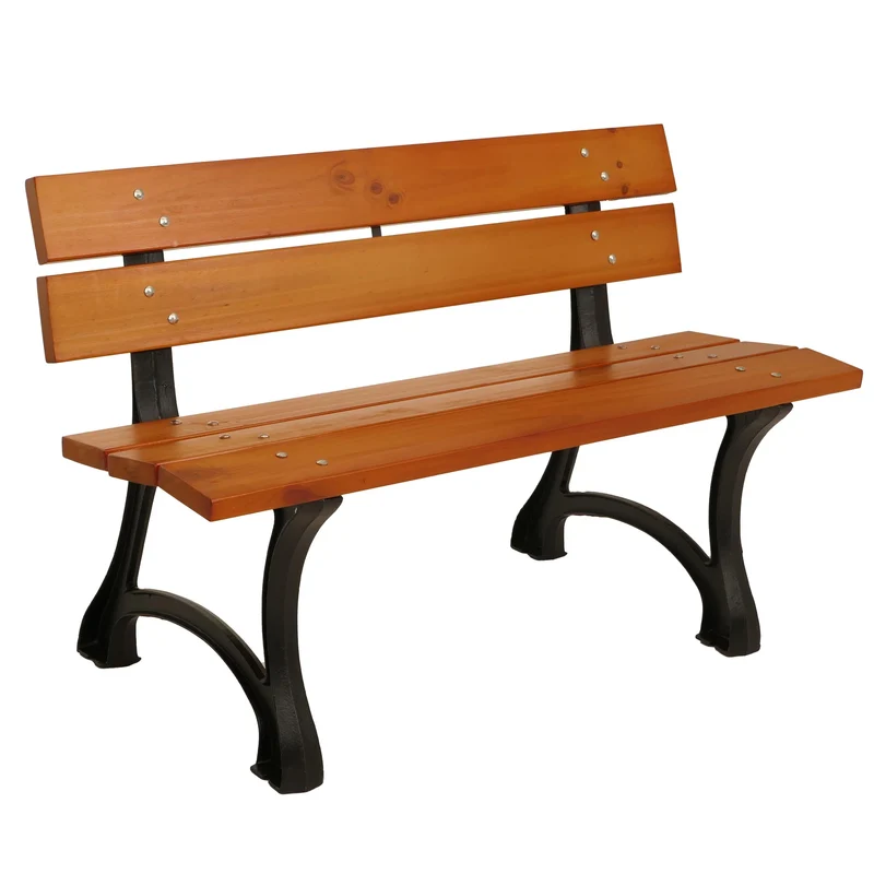 Banc de jardin avec dossier 2 places style parc classique 125 cm en bois de pin verni et fonte 04_0009566