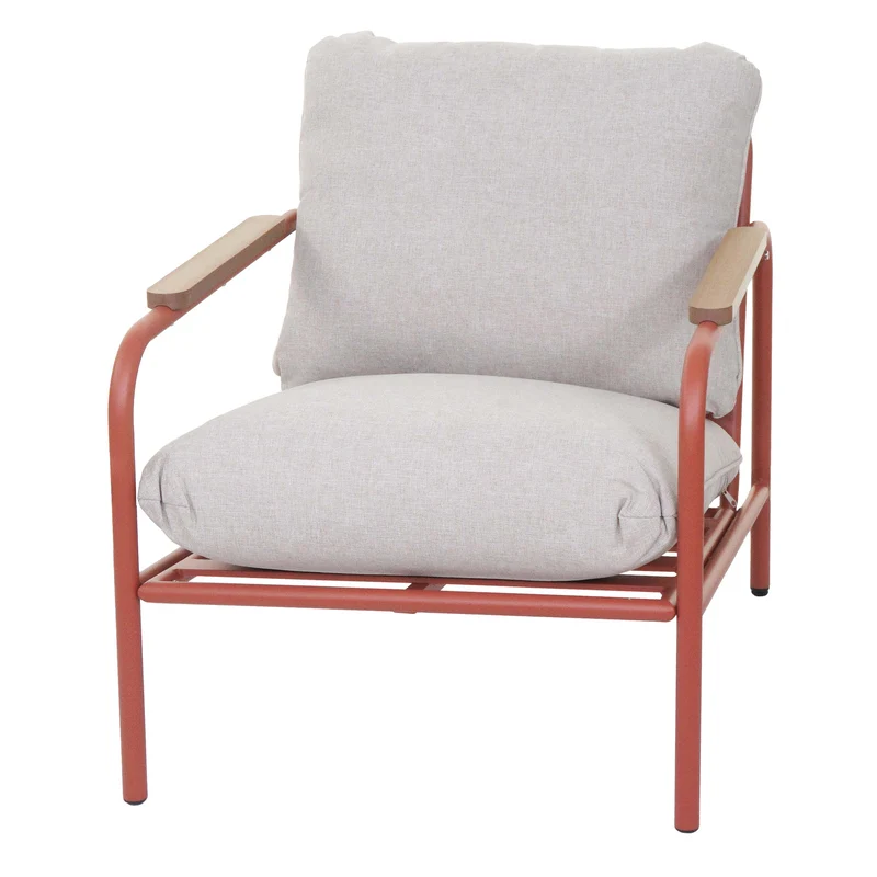 Fauteuil de jardin confortable structure tubulaire moderne en aluminium terracotta avec coussins beige 04_0009597