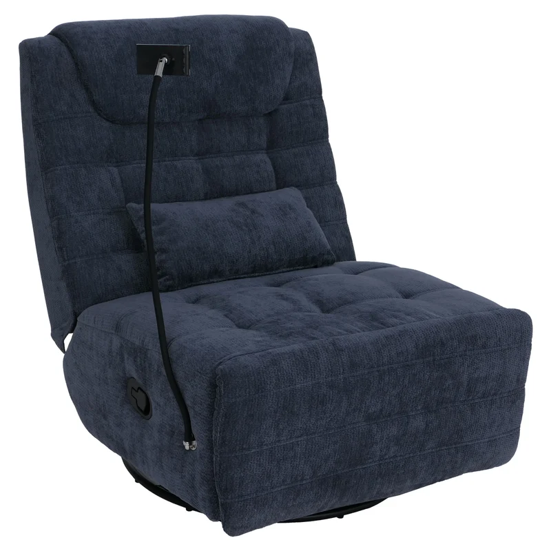 Fauteuil relax pivotant fauteuil TV inclinable avec porte-smartphone tablette 360° tissu chenille bleu 04_0008739